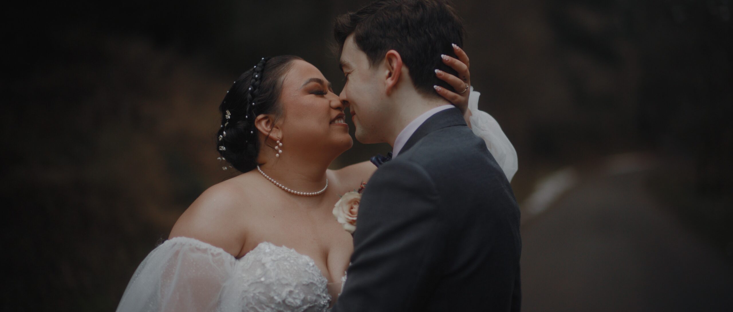 bride and groom kiss